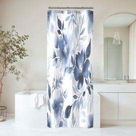 COSEVIER - Cortina de ducha floral para baño, diseño de flores de acuarela azul para baño, decoración de baño moderna y minimalista de tela impermeable, 36 x 72 pulgadas