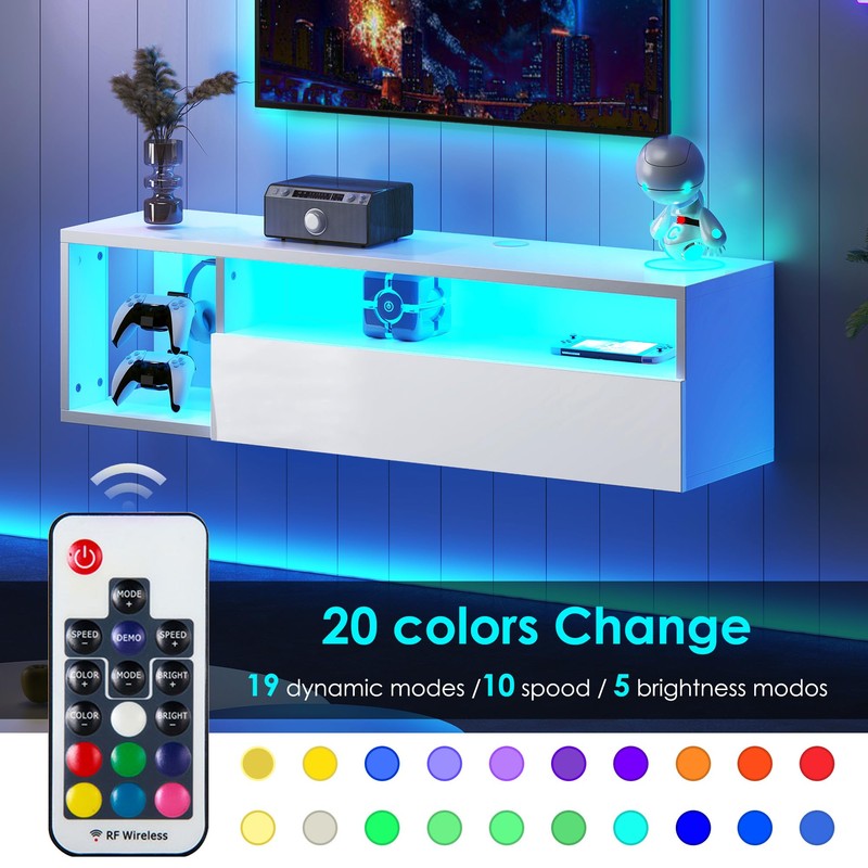 DlandHome Floating TV Stand with LED Light, 39.3’’ Wall-Mounted Media