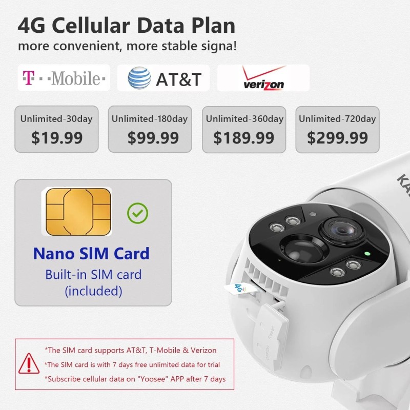 Xega 2K 4G LTE Cellular Security Camera with Built-in Sim