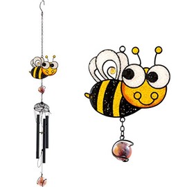 Bee Design Wind Chime Hand Crafted Metal, Glass & Resin Garden Ornament