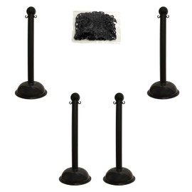 Mr. Chain 71303-4 Black Plastic Stanchion Kit with 30' of 2" HD chain and C-Hooks, Pack of 4