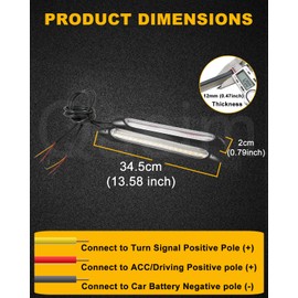 Qasim DRL LED Strip Car Daytime Running Light 14in White Automobile Decorative Warning Lights Yellow Streamer Flow Turn Signal Light Strip Bar 12V (2Pcs, 34.5cm)
