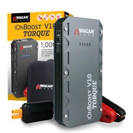 Wagan EL7507 Jump Starter iOnBoost V10 Torque 1000Amp Peak 12V Portable Lithium Car Battery Up to 7.8L V10 or 6.7L Diesel, 12V Jump Pack with Built-in LED Bright Light, UL Certified