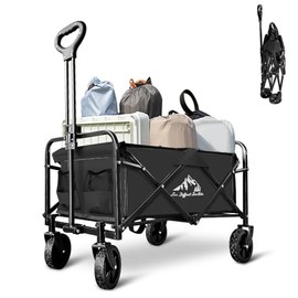VOYSIGN Foldable Wagon Cart, Collapsible Wagon Cart with Heavy Duty Wheels, 220Ibs Portable Folding Utility Wagon for Groceries, Beach, Camping, Outdoor Activities, Black