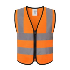HATAUNKI Kids Safety Vest Hi Vis Vest with Zipper Front Kids Reflective Vest High Visibility Vest for Costume Running Cycling (Orange-ET18, Medium)