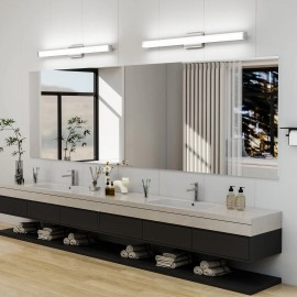 41-Inch 24W 6000K Cool White LED Vanity Light Brushed Nickel Square Wall Bar Lighting Fixtures with Mirror for BathroomMaterial: Iron, Color: Chrome Color