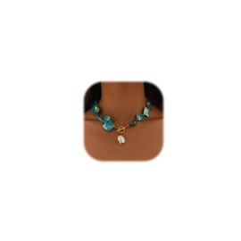 Starfish Shell Necklaces Trendy Summer Colorful Boho Seashell Pendant Beach Necklace Dainty Statement Gold Charm Choke Necklace Fashion Surfer Jewelry for Women (short-pearl-blue)