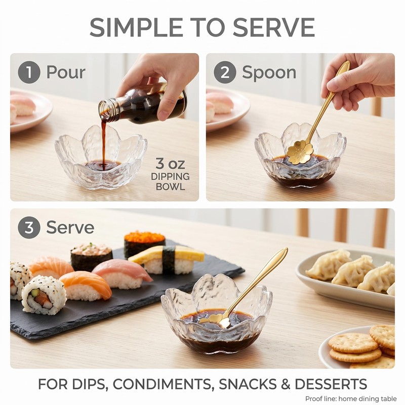 Sakura Shape Clear DipClear Blossom Glass Dip Bowls 6 Pcs
