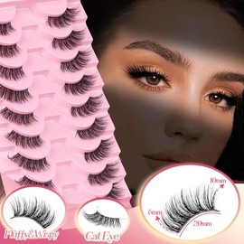 Ahrikiss Pestañas Postizas De Media Longitud, Aspecto Natural, 10 Pares, Pestañas De Ojo De Gato Finas, 10 Mm, Pestañas Postizas 3D Esponjosas Con Banda Transparente, Pestañas Cortas De Media Longitud
