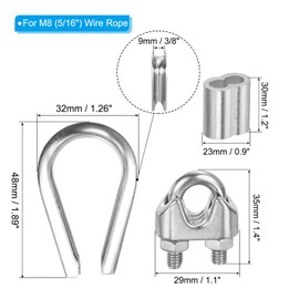 PATIKIL Wire Rope Kit 24pcs M8 Stainless Steel Thimble Wire Rope Cable Clamp Aluminum Crimp Loop for 8mm Wire Rope