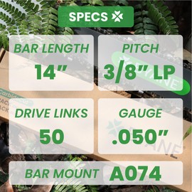 14 Inch Chainsaw Bar and Carbide Chain Combo, 3/8" LP Pitch, .050" Gauge, 50 Drive Links Fits Stihl MS170, MS180, MS180C, 009 L, 010, E 10, MSE 140 C, McCulloch, Remington and More