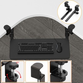 Wooden Adjustable Keyboard Tray Under Desk, Slide Out Keyboard & Mouse Platform Tray, C-Clamp Pull Out Computer Keyboard Drawer for Typing Home Office Desk(Style 2)