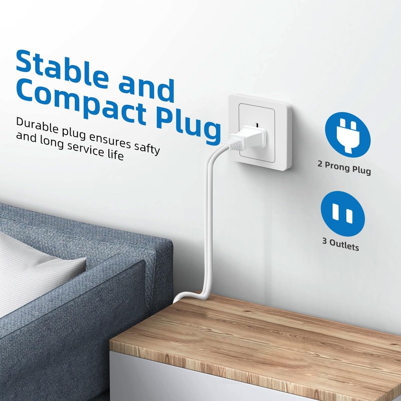 TiFFCOFiO Indoor Extension Cord, 2 Prong 6 Feet Extension Cord,
