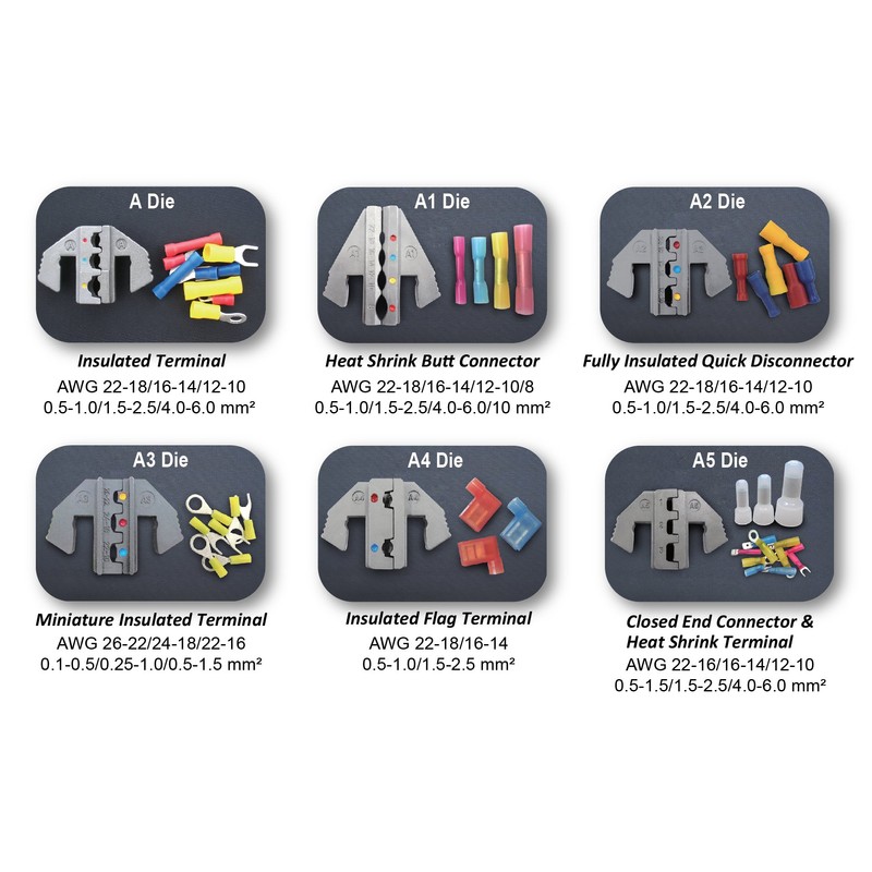 TGR Interchangeable Ratcheting Terminal Crimper Set - 7 Die Sets