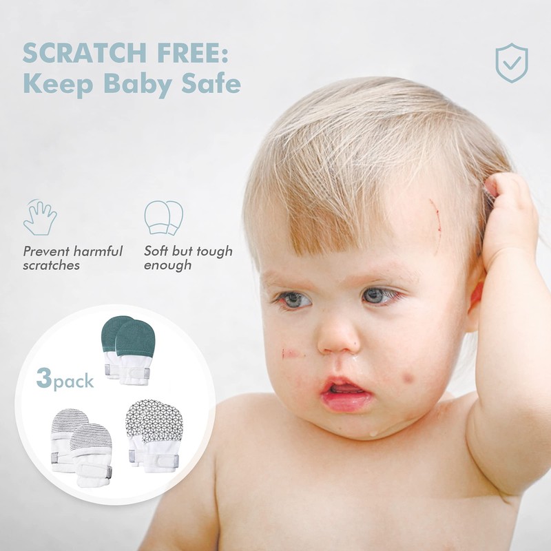 HAPIU Baby Mitten,3 Pack, Geometry&Grey Stripe&Emerald, 0-3 Months