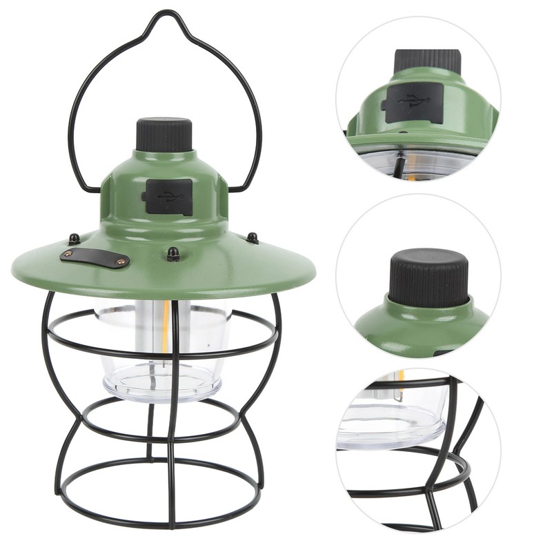 LED Camping Light Retro Style Rechargeable 3 Stepless Dimming Modes
