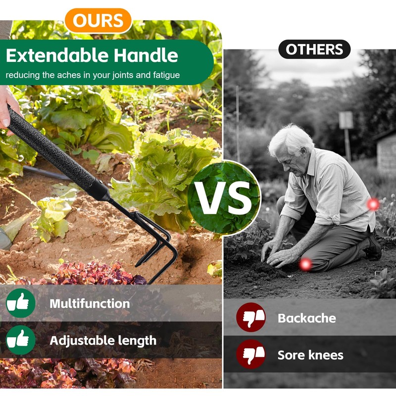 Garden Tools Set with Extension Handles, 5 Piece Thick Gardening