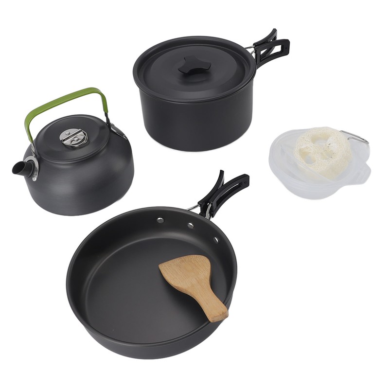 Camping Cookware Portable Nonstick Pot and Pan Set with Kettle