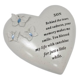 David Fischhoff Son Memorial Butterfly Heart with Gems, Stone, Cream, 16 x 7 x 14.5 cm