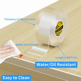 Clear Edge Protector Strip, 2in x 6.56FT, Sharp Edge Wrap Cover Tape, Self Adhesive Protective Corner Bumper Guards for Cabinet Door Desk Glass Table Bed Furniture, Kitchen Countertop