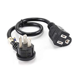 CablesOnline 12in Flat Plug Power Extension Cord/Cable, NEMA 5-15P to 5-15R (PC-S0412)