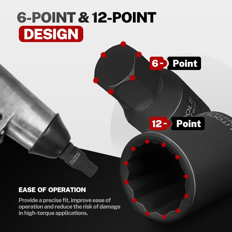 BILITOOLS 12 Point Axle Nut Socket Set, 1/2" Drive Spindle