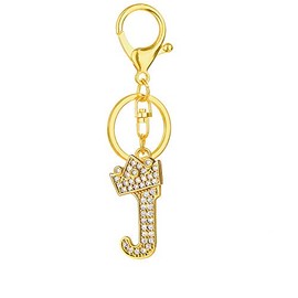 Axmerdal Alphabet Keychain Crown Rhinestone Letter A-Z Key Chain Initial Keyring (J, Gold-tone)