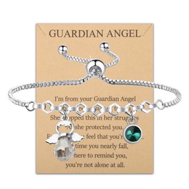 BNQL Guardian Angel Bracelet 12 Months Birthstone Bracelet Guardian Angel Gifts Angel Jewelry Bracelet Gift Angel Memorial Gifts, Large, Stainless Steel, no gemstone