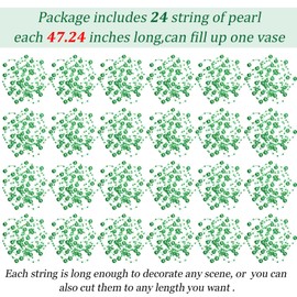 Tondiamo 24 Pcs Artificial Pearl String for Floating Candle Faux Pearls Beads String Party Garland Decoration for Vases Filler Wedding Centerpiece Christmas Party Decor(Green)