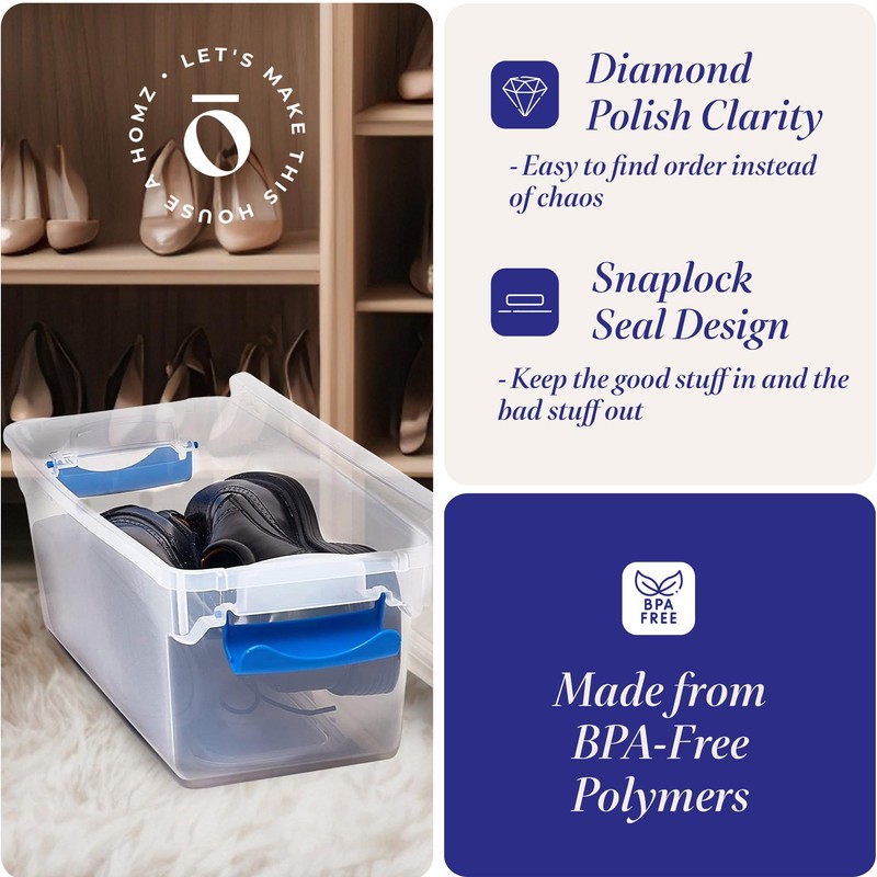 HOMZ 4-Pack Holiday Tote, Plastic Storage Organizer Bins with Lids,