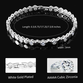 Kose 14K White Gold Plated 4mm Cubic Zirconia honeycomb Tennis Bracelet For Women And Men| Size 6.5|6.75|7|7.25|7.5|8(HONEYCOMB (8)