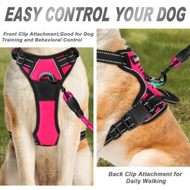 BARKBAY No Pull Dog Harness Front Clip Heavy Duty Reflective Easy Control Handle for Large Dog Walking(Pink,XL)