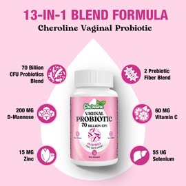 Cheroline Cheroline Vaginal Probiotics for Women, 70 Billion CFU, 7 Strains with Prebiotic Blend, 13-in-1 Probiotic for PH Balance, Vaginal, Urinary & Immune Health, 60 Vegan Capsules (60 Count (Pack of 2))