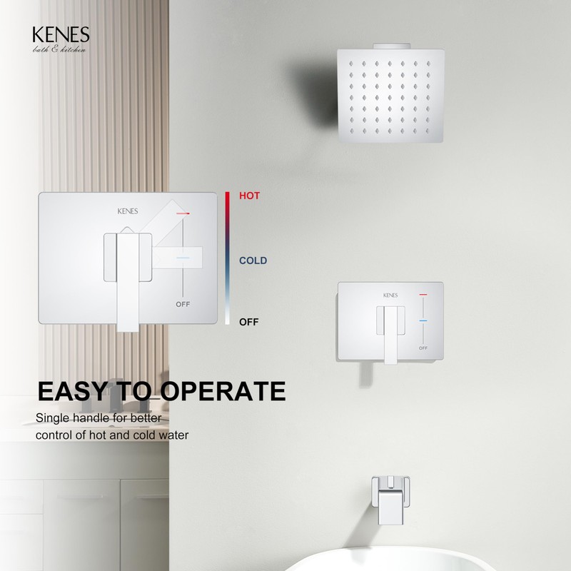 KENES Chrome Tub and Shower Trim Kit, Square Tub Shower