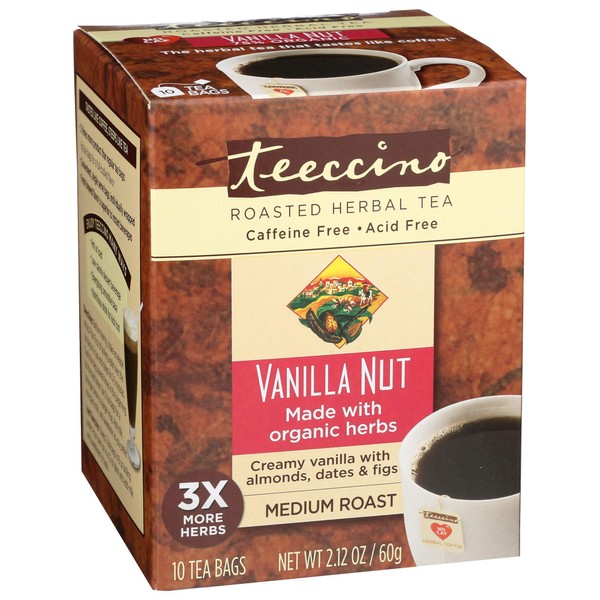 Teeccino Herbal Tea – Vanilla Nut – Roasted Chicory Tea, Prebiotic, Caffeine Free, Acid Free, 10 Tea Bags