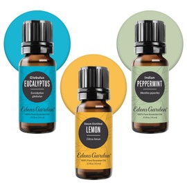 Edens Garden Essential Oils 3 Set – 100% Pure Therapeutic Grade, Undiluted, Natural Aromatherapy Scents for Diffusers, Humidifiers, Massage & Yoga – Eucalyptus, Lemon & Peppermint, 10 ml/ 3 Pack