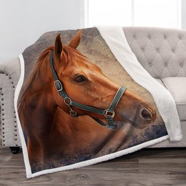 Jekeno Horse Blanket Gifts for Women - Animals Horse Head Print Soft Warm Cozy Fuzzy Sherpa Throw for Kids Girls Boys Adults Christmas Birthdays Present Decor Home Couch Chair Bed Sofa 50"x60"