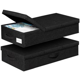 punemi Under Bed Storage Containers, Set of 2 Low Profile Under Crib Storage Bins With Lid, Large Sturdy Under Bed Clothes Drawer Organizers Box for Dorm Room Couch Closet Basement, Black
