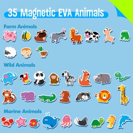 35 PCS Animal Magnets, Adorable Magnetic Animal -Wild Animal, Farm Animal & Marine Animal-Thick Foam Refrigerator Magnets Cute Educational Learning Toys for Kids 3+