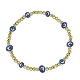 Anela Evil Eye Bracelet, 14kt Gold Filled Beads, Good Luck Beaded Bracelet, Stretch Bracelet, Good Luck Eye Jewelry for Adults, Gift idea for Woman