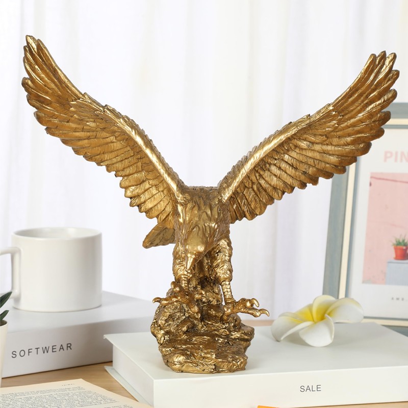 H&W Golden Eagle Statue, Flying Wild Bird Eagle Decorative Bronze