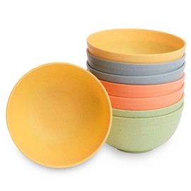 Nook Theory 8-Pack Reusable Wheat Straw Bowls - 26 oz Non Toxic Kids Bowls, Microwave Safe & Dishwasher Safe Cereal and Snack, Unbreakable Dinnerware (Meadow)