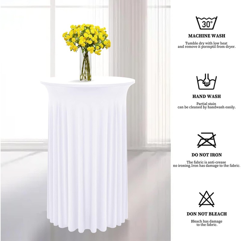 2 Packs White Round Cocktail Table Skirt 32"x 43"