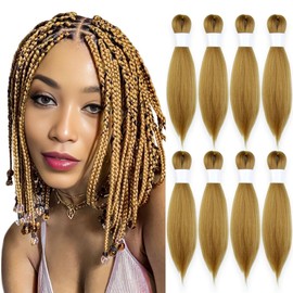 KAVSORAPI Honey Blonde Braiding Hair 12 Inch Pre Stretched Hair Short Straight Crochet Braids Yaki Texture Synthetic Fiber 8 Packs (27#/Honey Blonde)