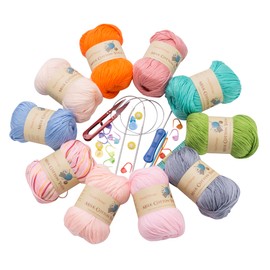 ThinkThings Acrylic Cotton Yarn for Knitting - Crochet Yarn for Crocheting - Hand Knitting Yarn - Weaving Crochet Thread 10Balls 17.6Ounces with 22Pcs DIY Tools (10 balls yarn with knitting tools)