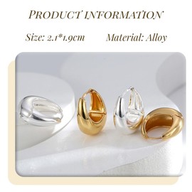 COYUN 2 Paar Creolen Kleine Ohrringe Damen, Klobig Dick Knorpel Kreolen, Creolen Gold/Silber für Damen Ohrringe Creolen Set Hypoallergen Ohrringe Creolen Leichte Ohrringe Creolen für Mädchen