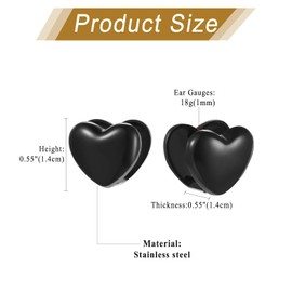 Aroncent Women's Heart Earrings: Black Classic Heart Shape Elegant Stainless Steel Stud Earrings Elegant Earrings for Women, Stainless Steel, No Gemstone