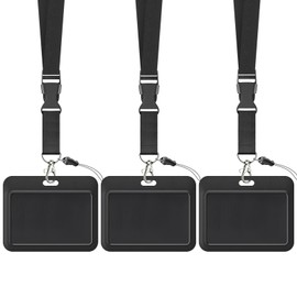 Uniclife 3 Pack ID Badge Holder with Double-Sided Windows Horizontal Card Case with Lanyard Plastic Card Protector for Office School Credit Cards Proximity Cards Driver’s Licenses Passes