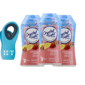 Crystal Light Sugar-Free Zero Calorie Liquid Water Enhancer - 3 Pack Strawberry Lemonade Water Flavor Drink Mix (1.62 fl oz Bottle) Bundle With 1 Magnetic Bag Clip Food Color May Vary