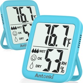 Antonki 2 Pack Room Thermometer for Home, Indoor Hygrometer Humidity Meter Gauge, Digital Temperature and Humidity Sensor Monitor for House, Terrarium, Incubator, Greenhouse - Battery Included